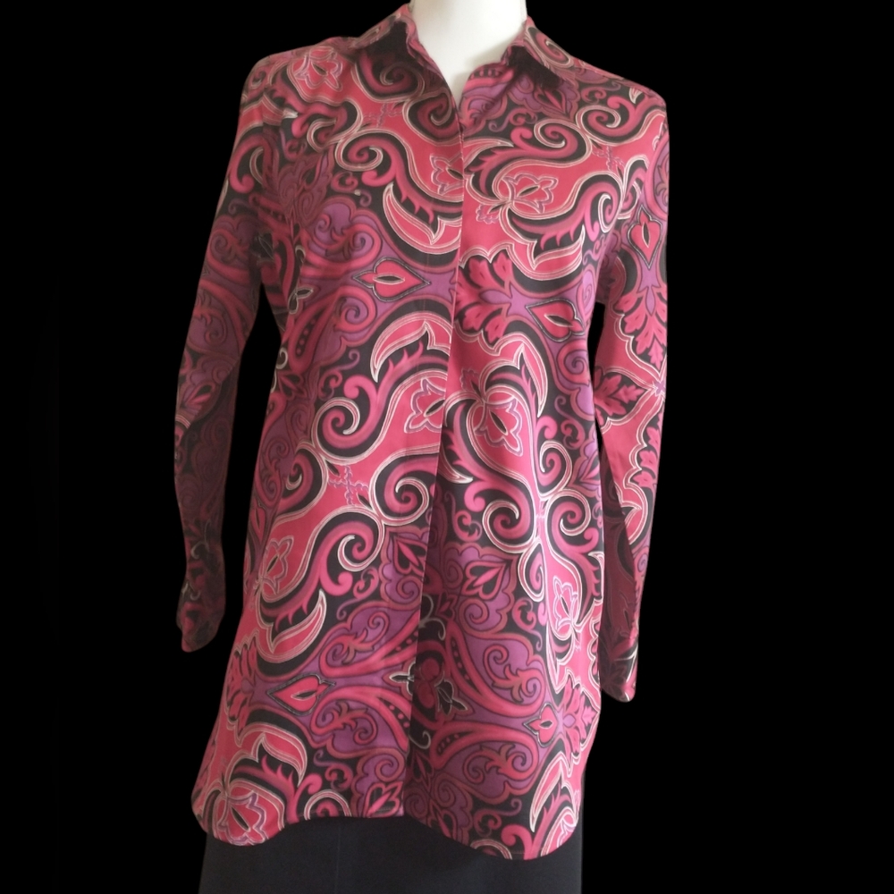 Chico's Hot Pink Paisley Button-Up Blouse